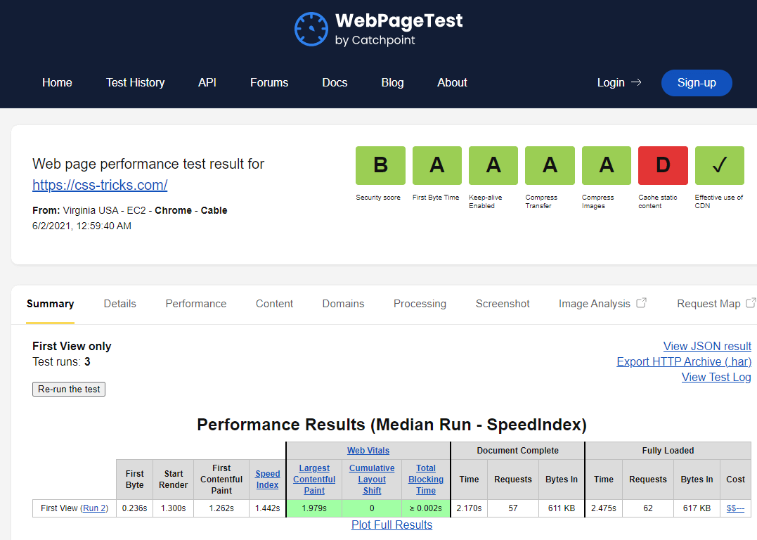 инструмент для улучшения производительности сайта WebPageTest