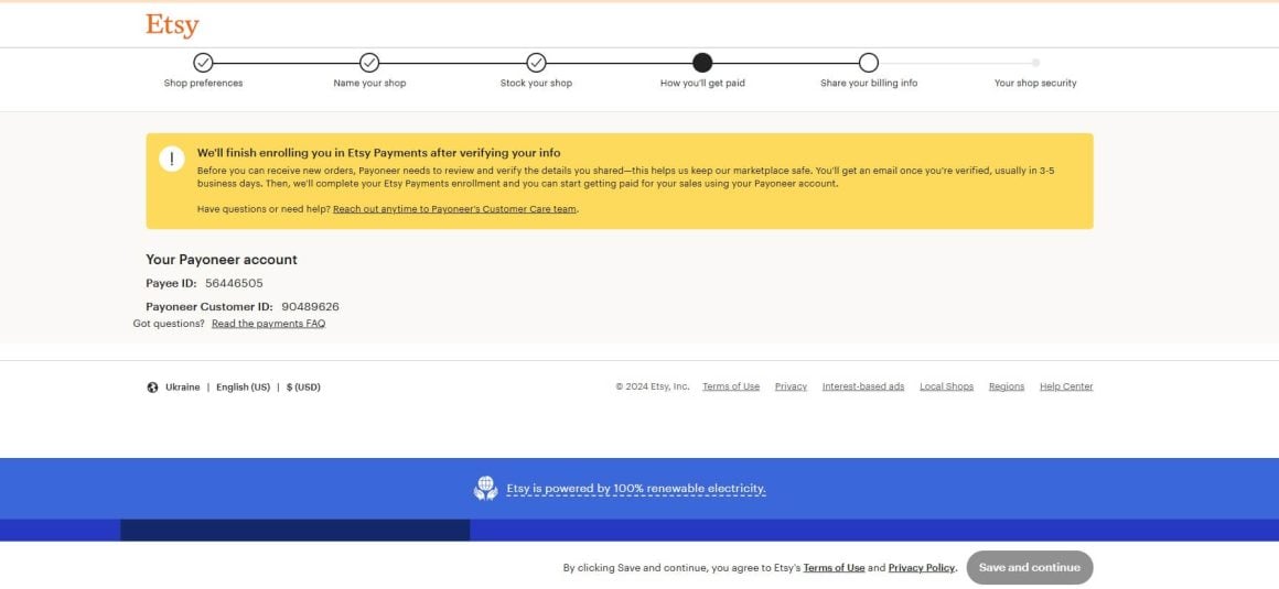 Підтвердження Payoneer Etsy