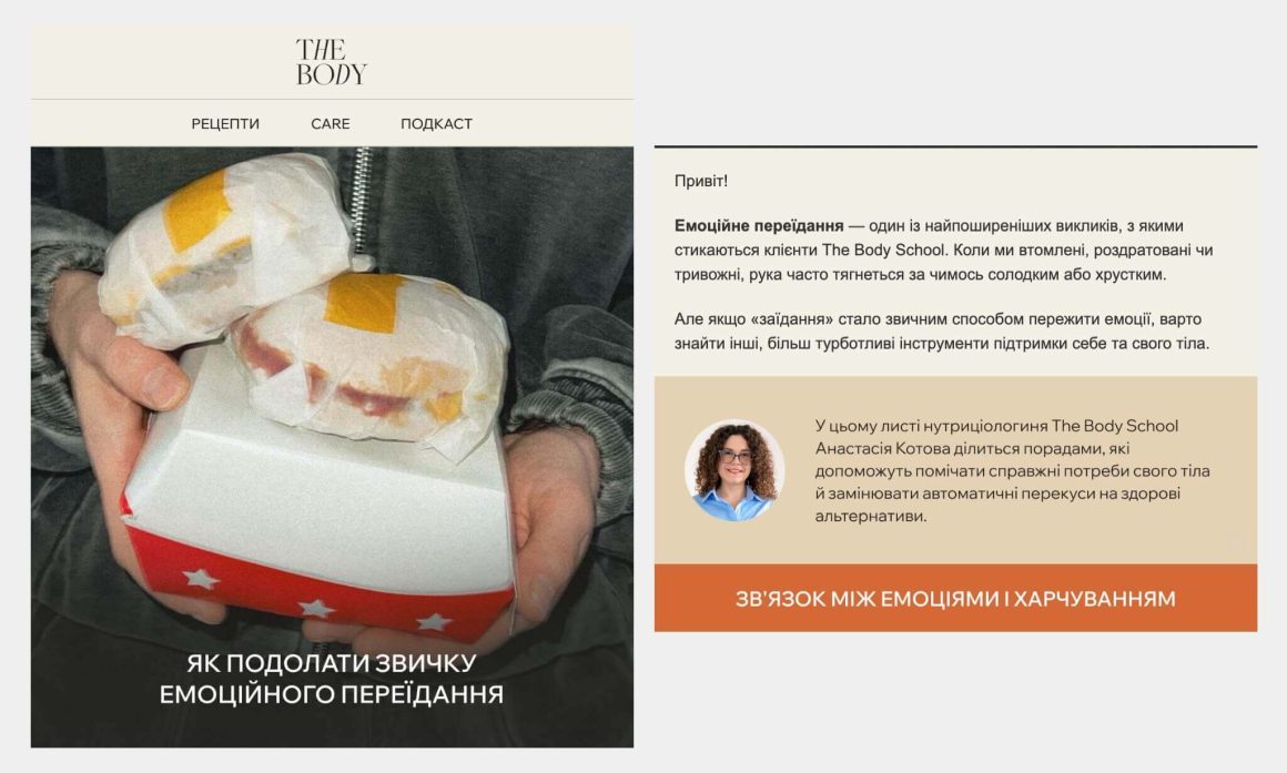 Рассылка от Body School о том, как преодолеть привычку переедания