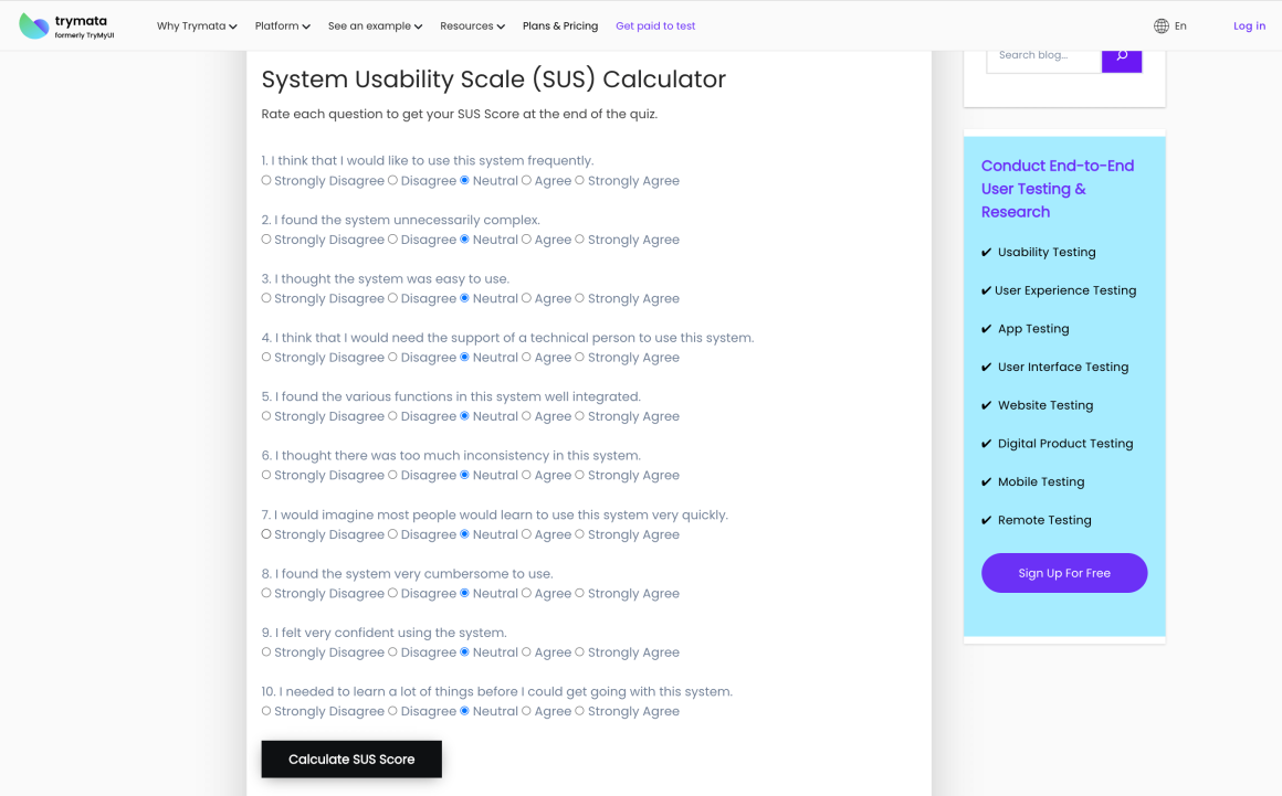 калькулятор для оценки ux