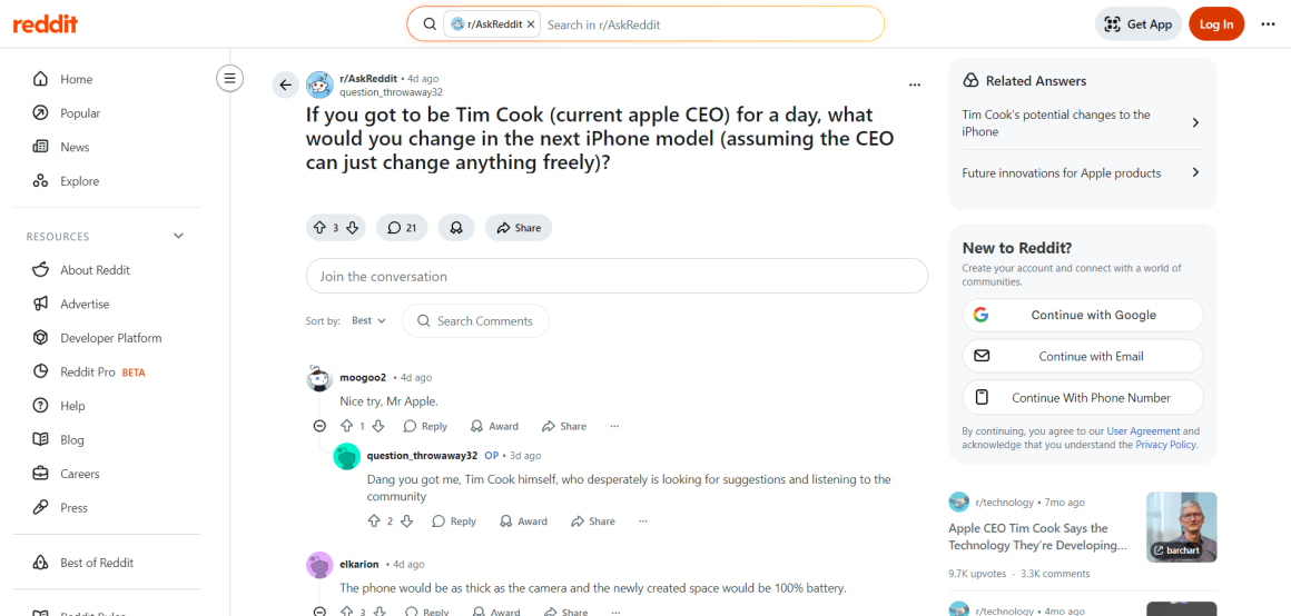 UGC-обсуждение модели iPhone на reddit