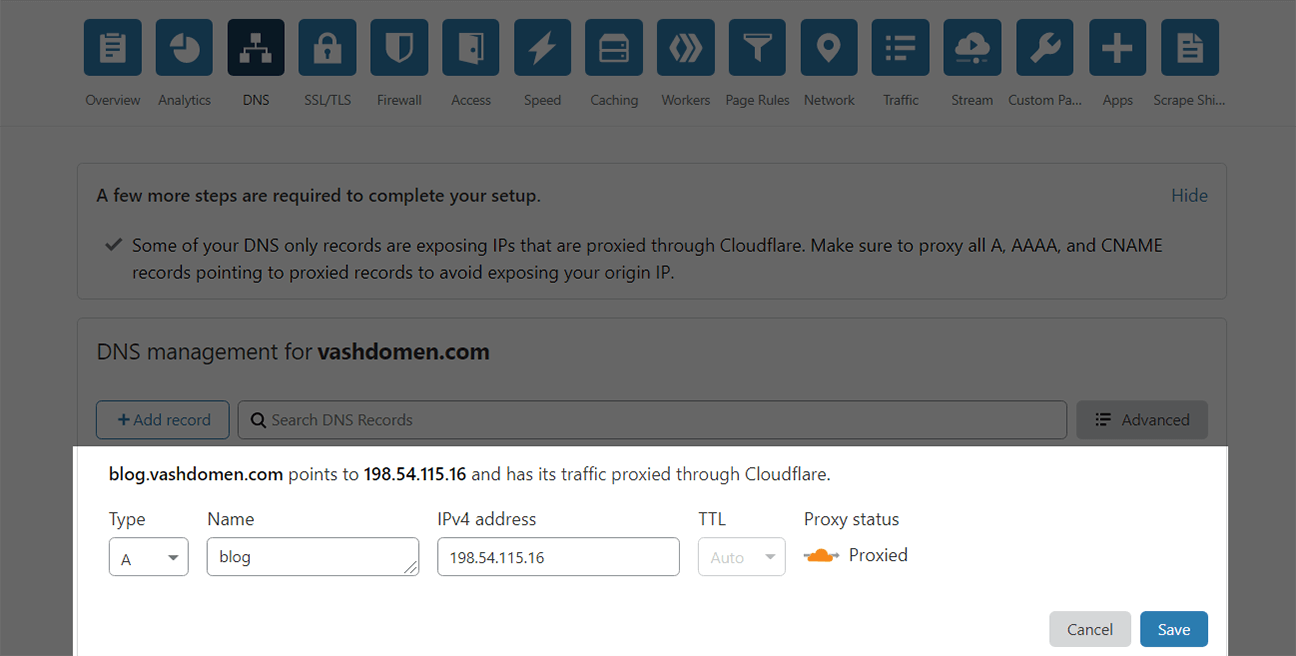 Как добавить поддомен на Cloudflare