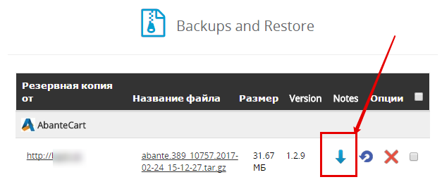 Скачивание резервных копий