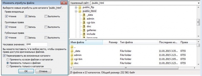 Выставление прав 0755