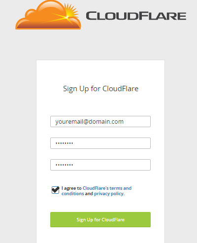 Форма для регистрации CloudFlare