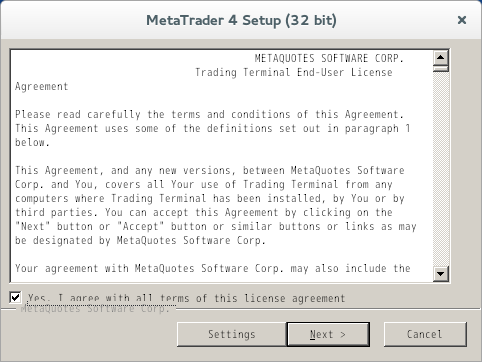 Окно приветствия для установки программы MetaTrader 4