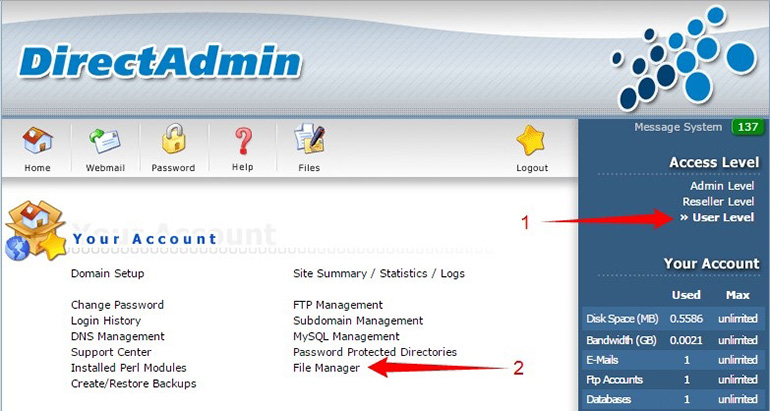 Резервная копия в DirectAdmin