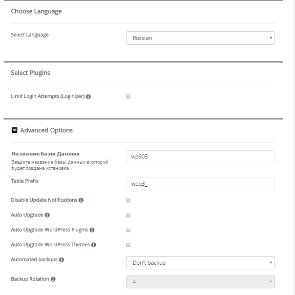 Меню Advanced Options