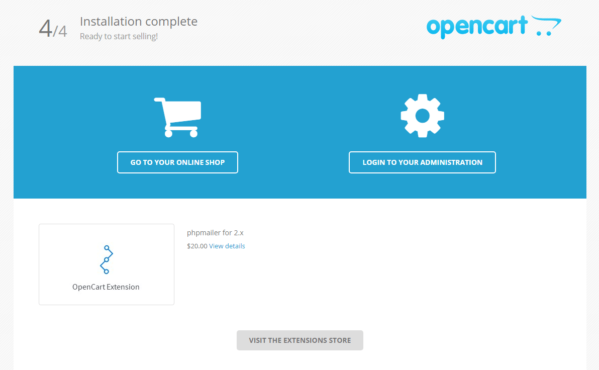 Завершение установки Opencart