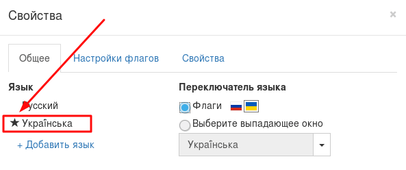 Выбор основного языка в конструкторе сайтов