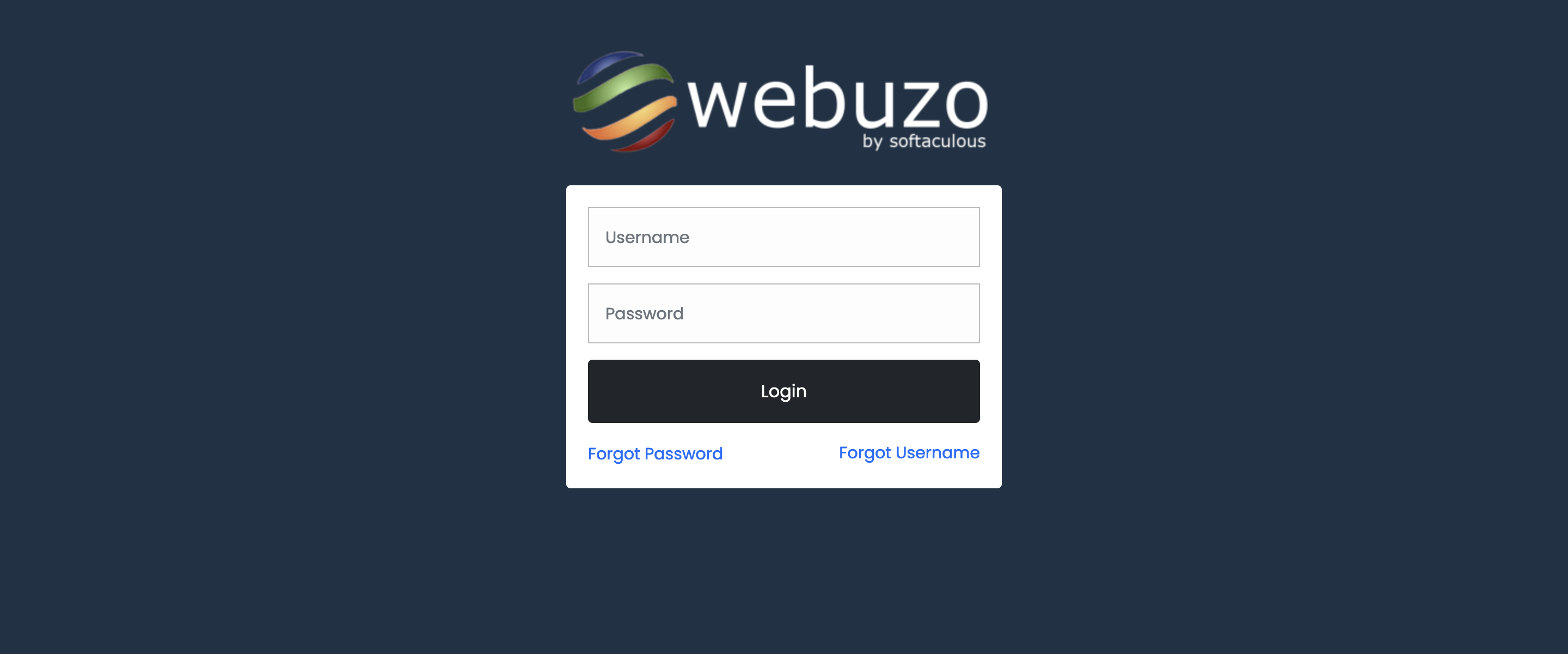 Сторінка входу в панель керування VPS-сервером Webuzo