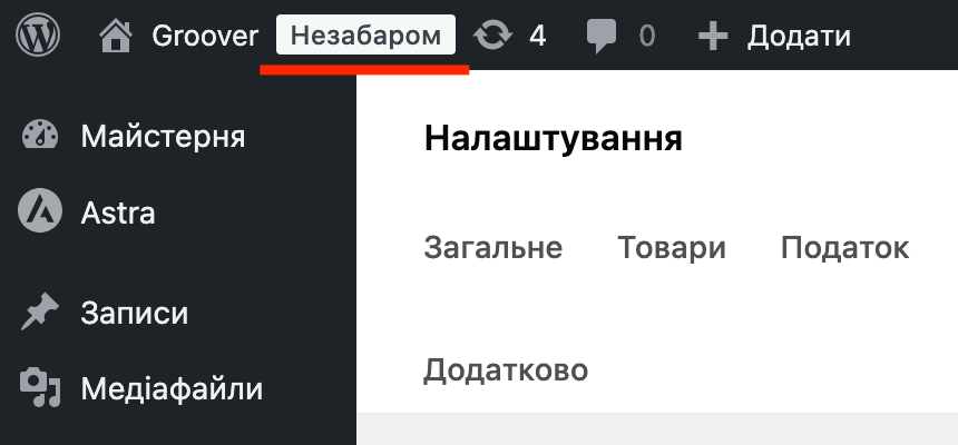 Значок видимості сайту у WooCommerce