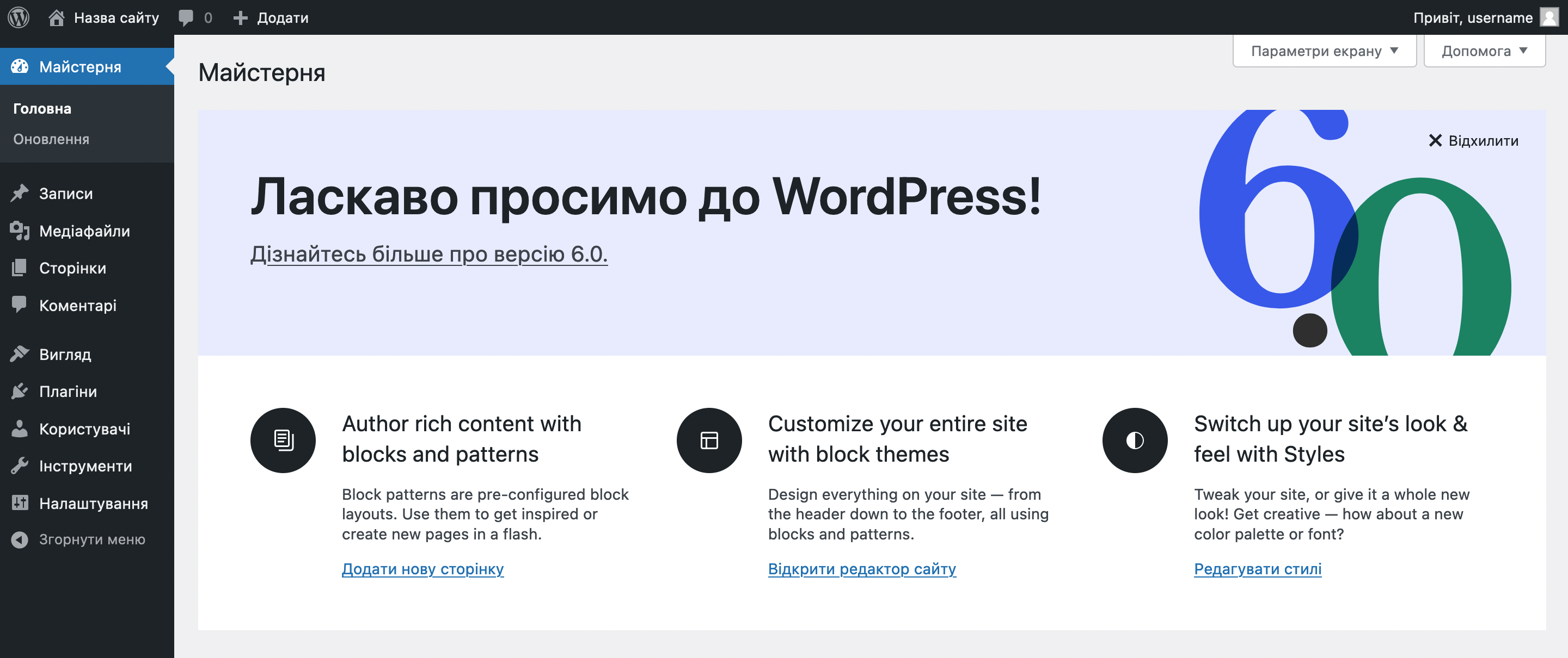 Створення сайту WordPress на локальному комп'ютері — Домашня сторінка консолі