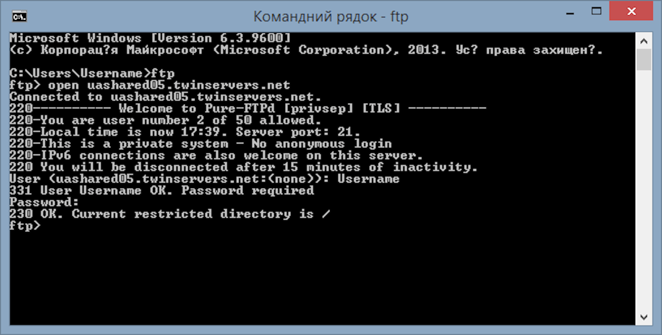 Підключення до FTP-сервера через командний рядок Linux або Windows — CMD FTP Console
