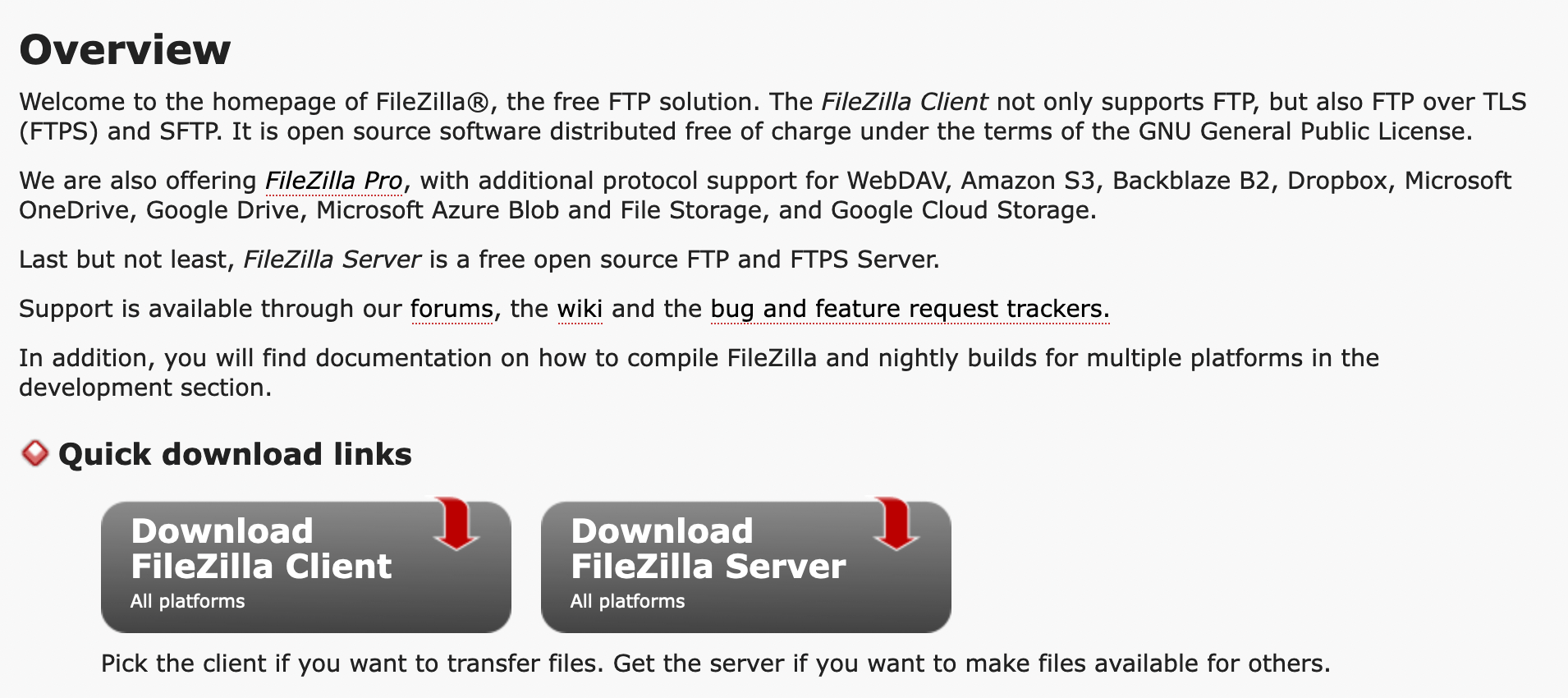 Кнопка "Download FileZilla Client" на головній сторінці сайту FileZilla