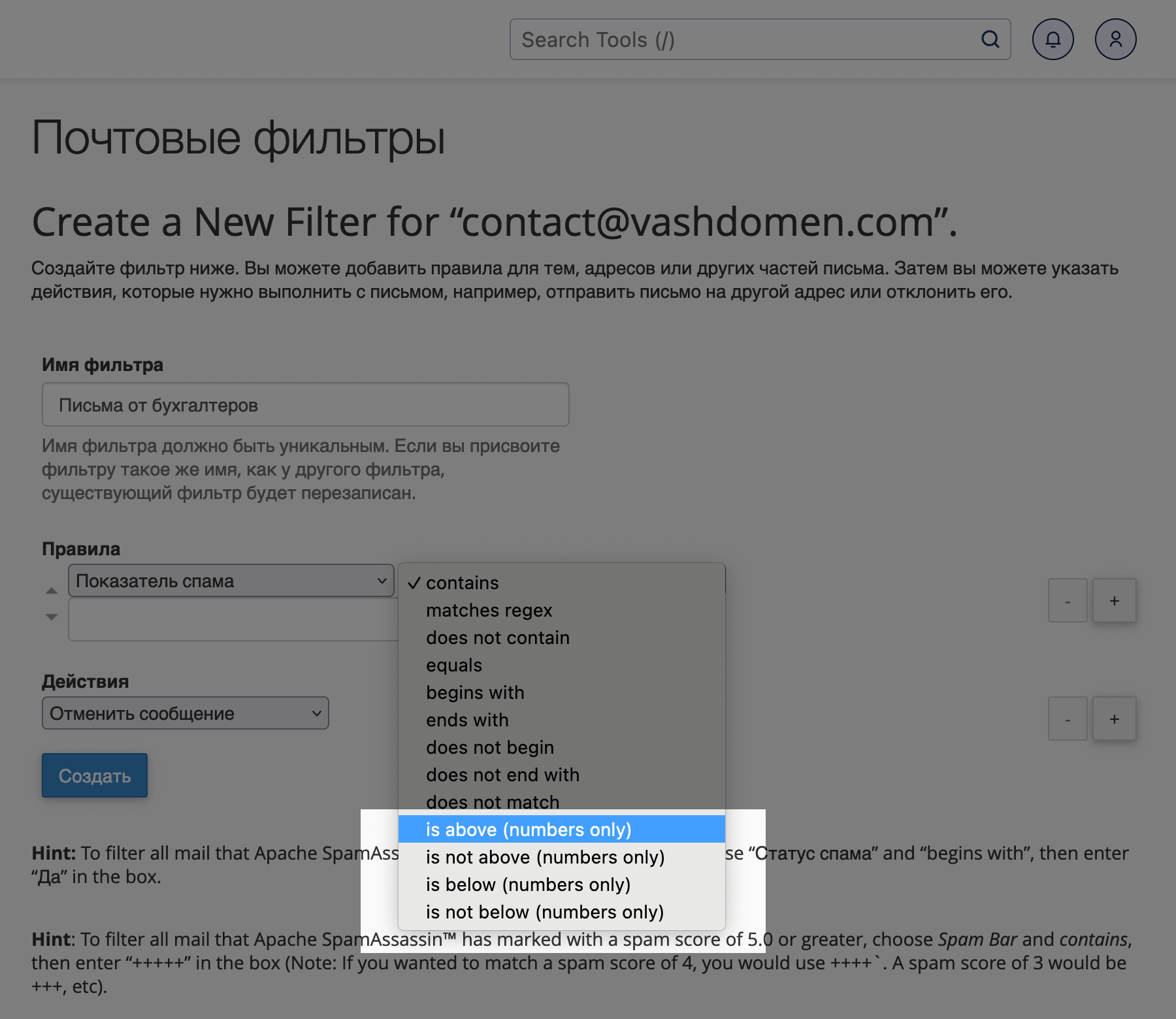 Как создать фильтр для почты в cPanel | HOSTiQ Wiki