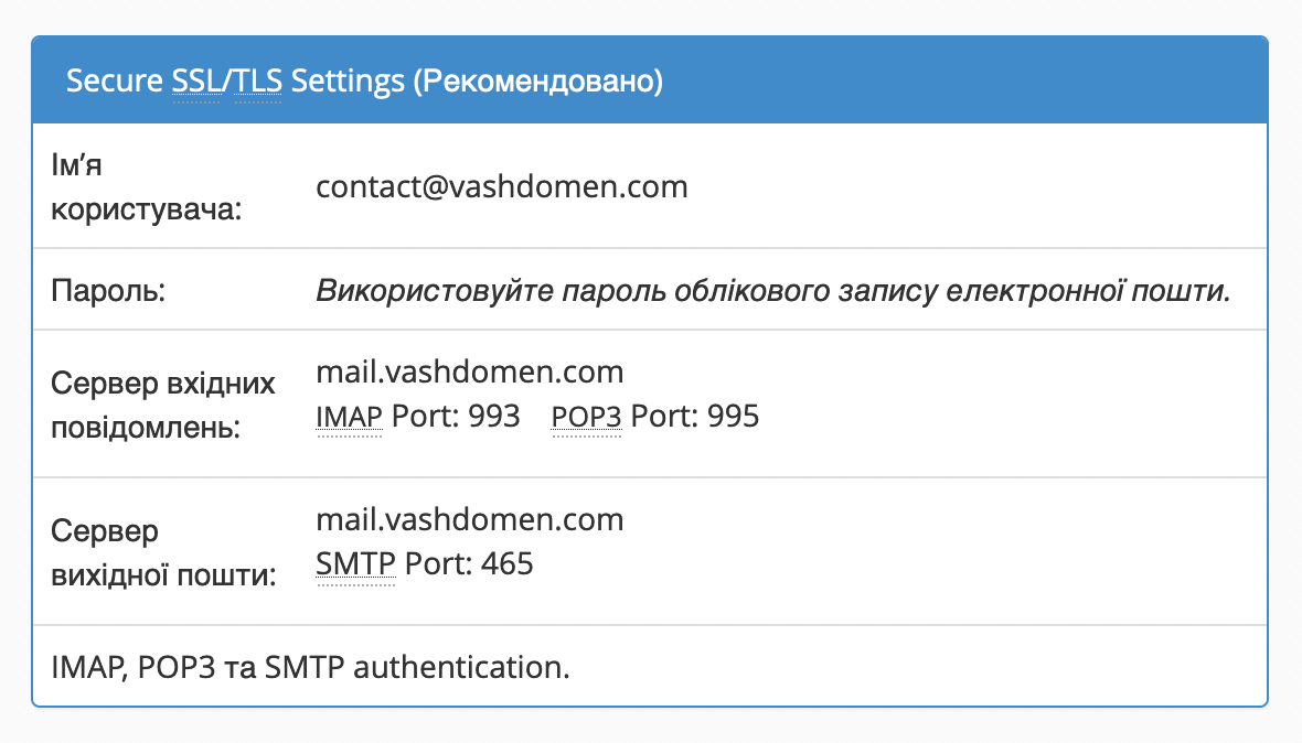 Підключення корпоративної пошти до домену. Розділ із налаштуваннями підключення до cPanel.