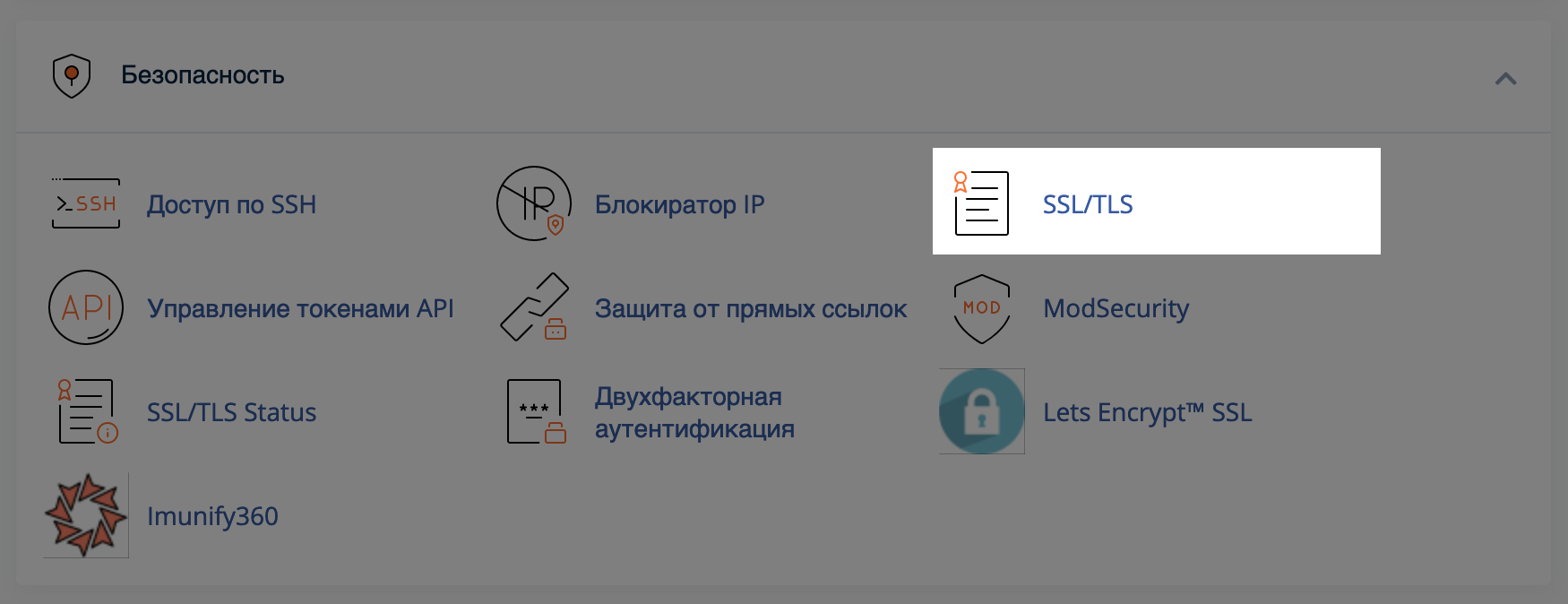 Раздел SSL/TLS в блоке «Безопасность»