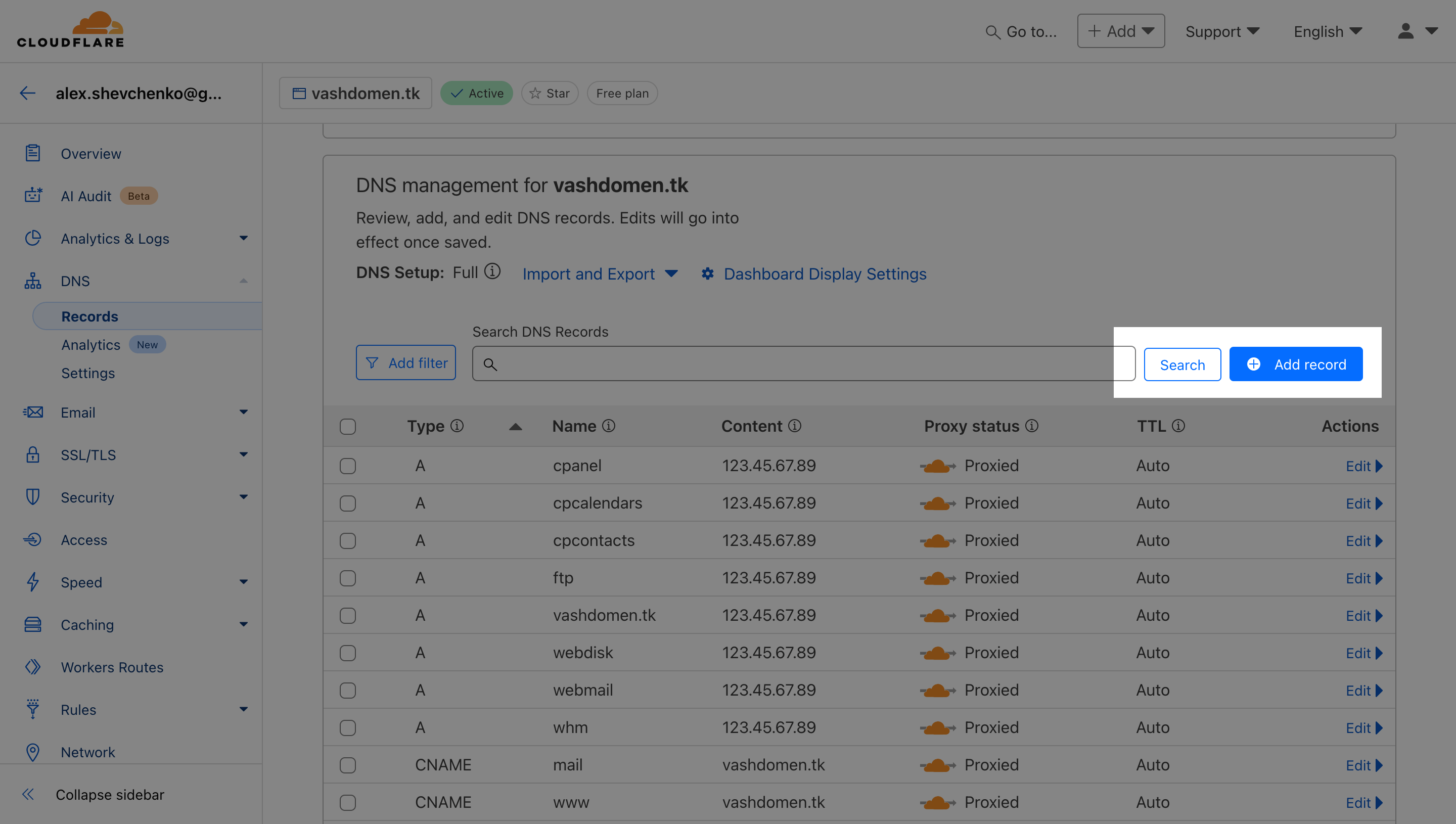 Налаштування DNS на стороні Cloudflare