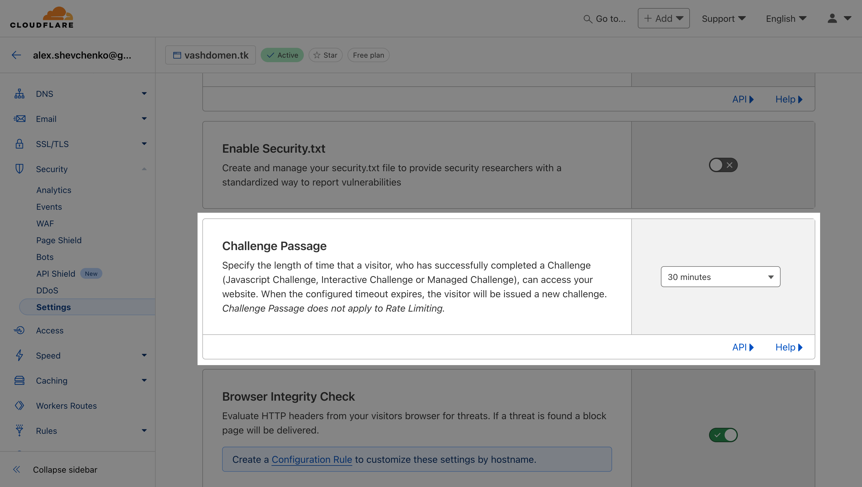 Налаштування Cloudflare: опція «Challenge Passage»