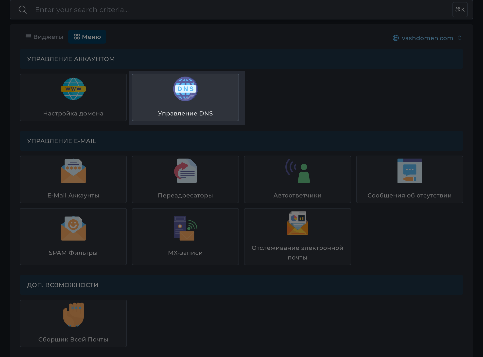 Главная страница DirectAdmin