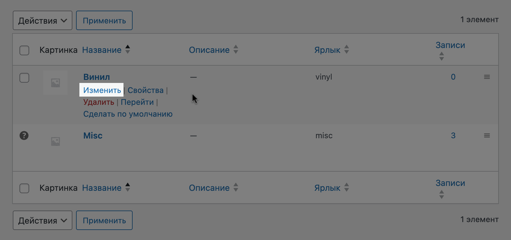 Кнопка «Изменить» в разделе «Товары – Категории»