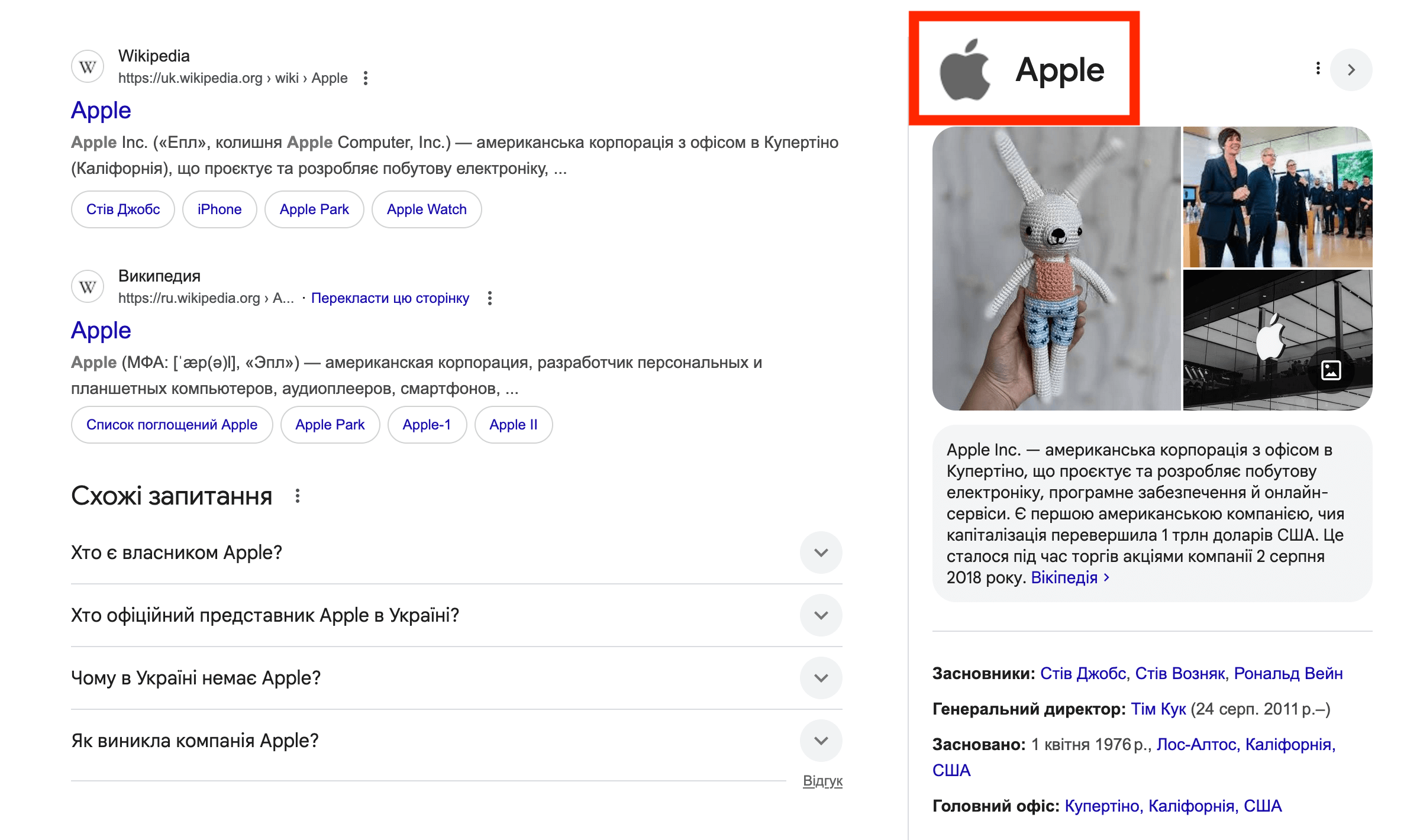Назва компанії та логотип у результатах пошуку Google