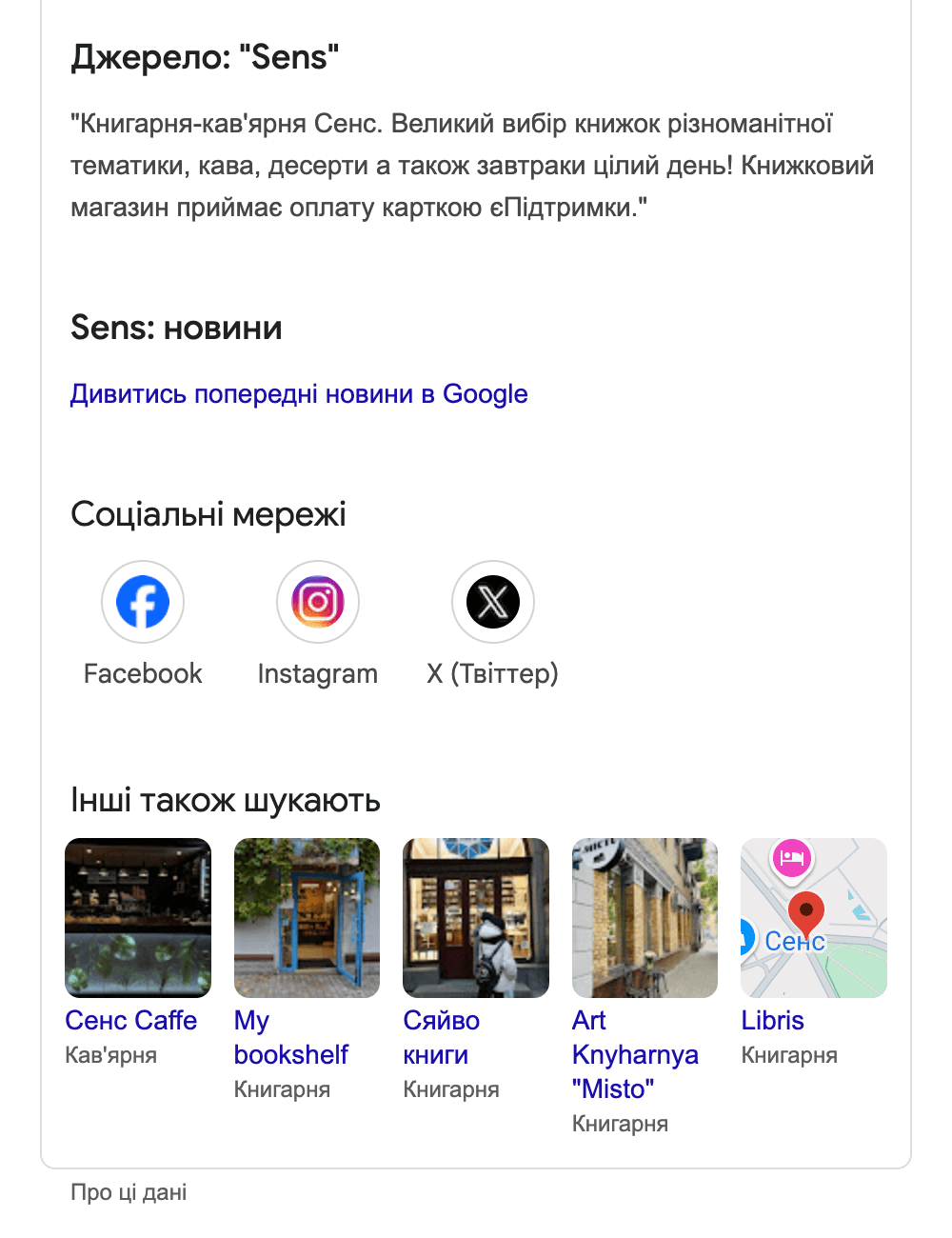 Посилання на соцмережі у сніпеті «Панель знань»