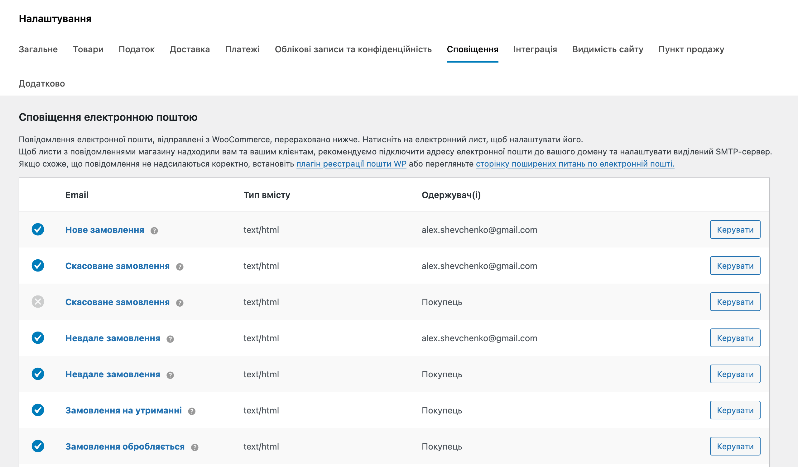 Магазин на WordPress – Налаштування email повідомлень у WooCommerce