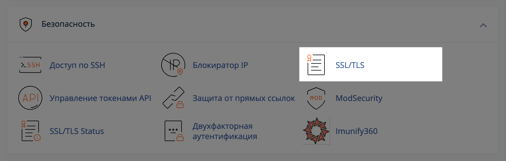 Приложение «SSL/TLS» в cPanel