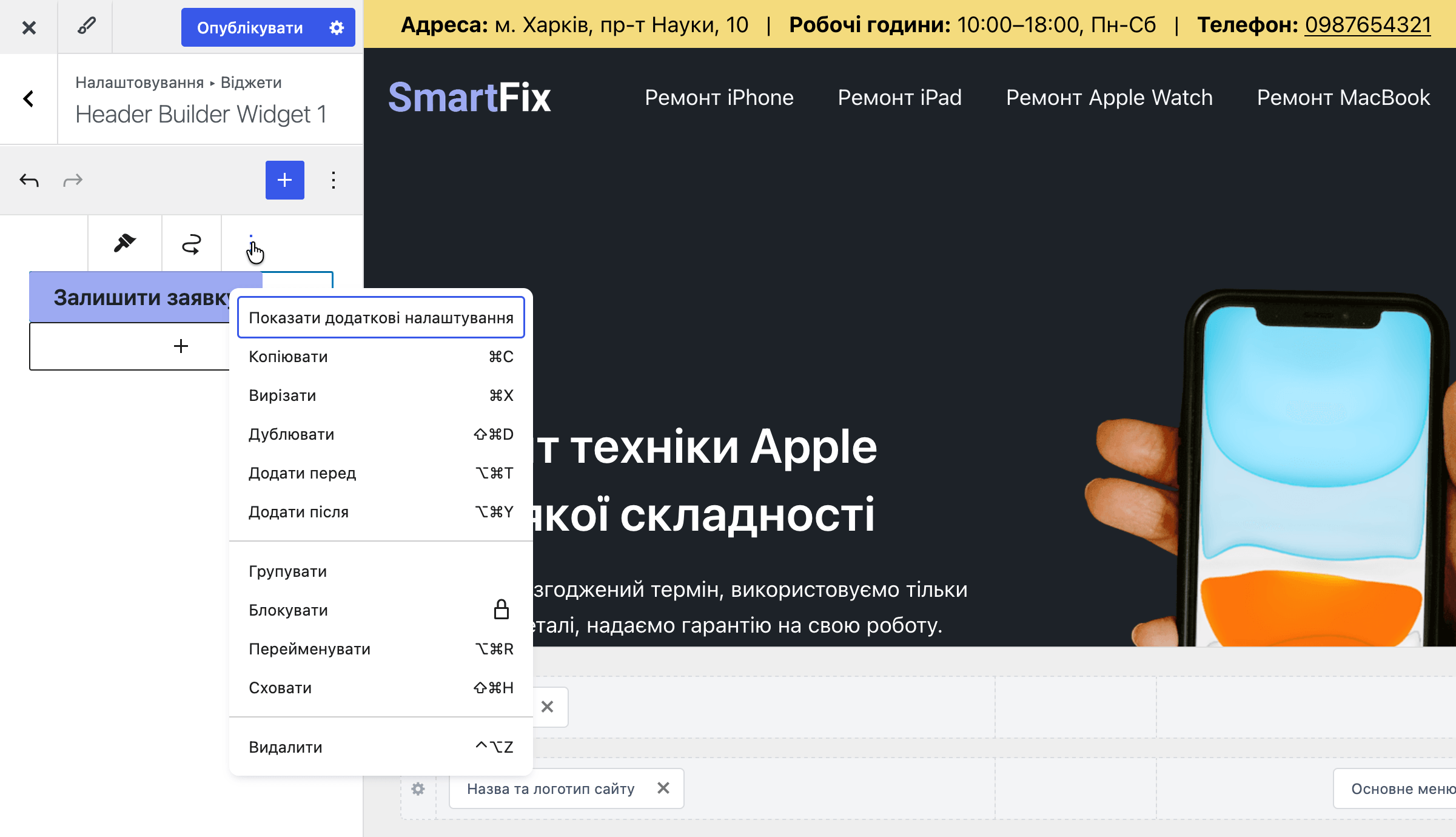 Опция &laquo;Показать дополнительные настройки&raquo; в элементе &laquo;Widget&raquo;